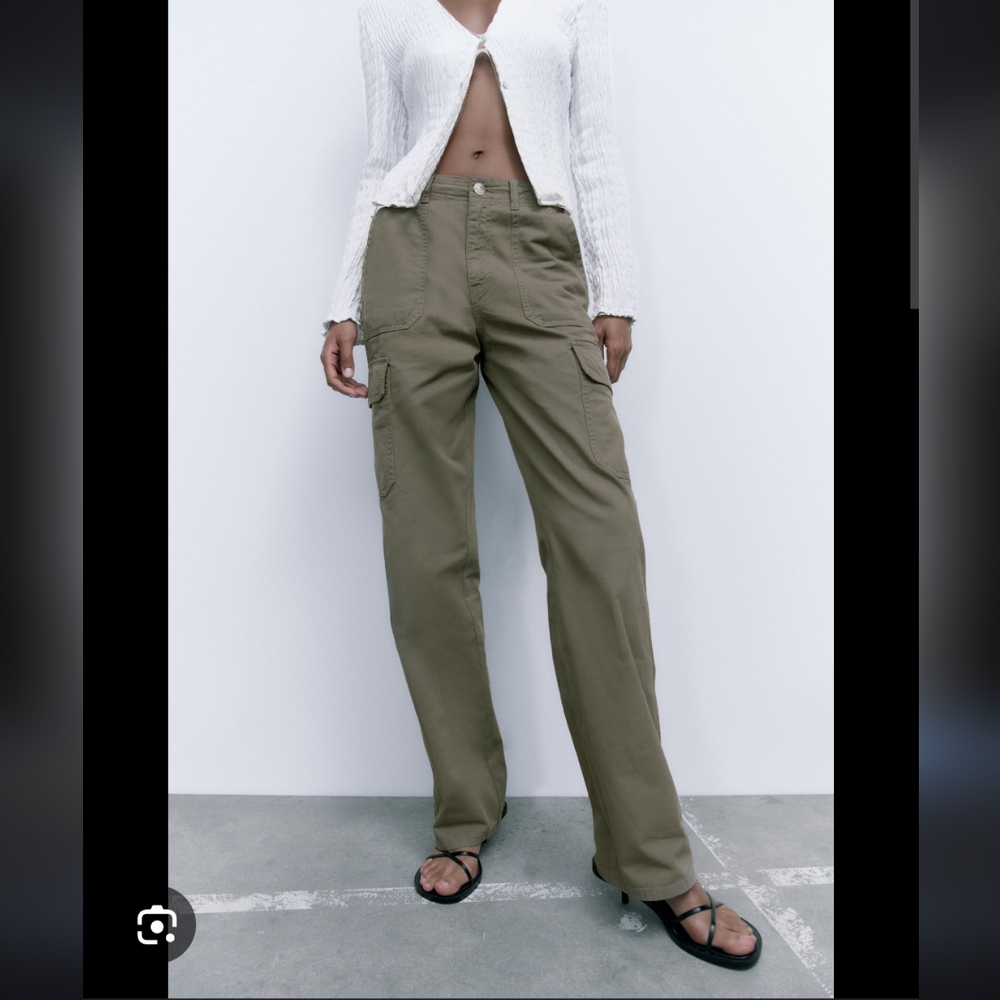 Zara olive green Straight Multipocket Cargo Pants